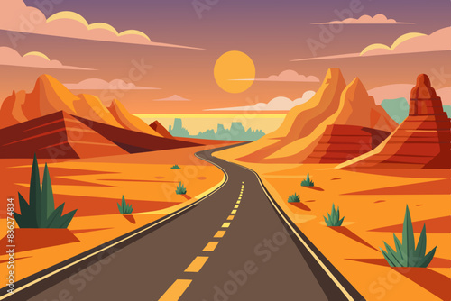 Desert highway landscape vector illustration