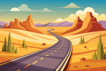 Leinwandbilder Lavendelfarbene Motive Desert highway landscape vector illustration  © Sumondesigner_42