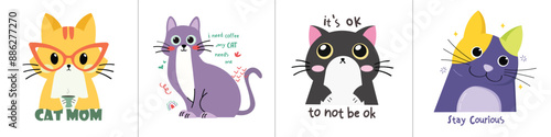 Kawaii and adorable cats illustration vector