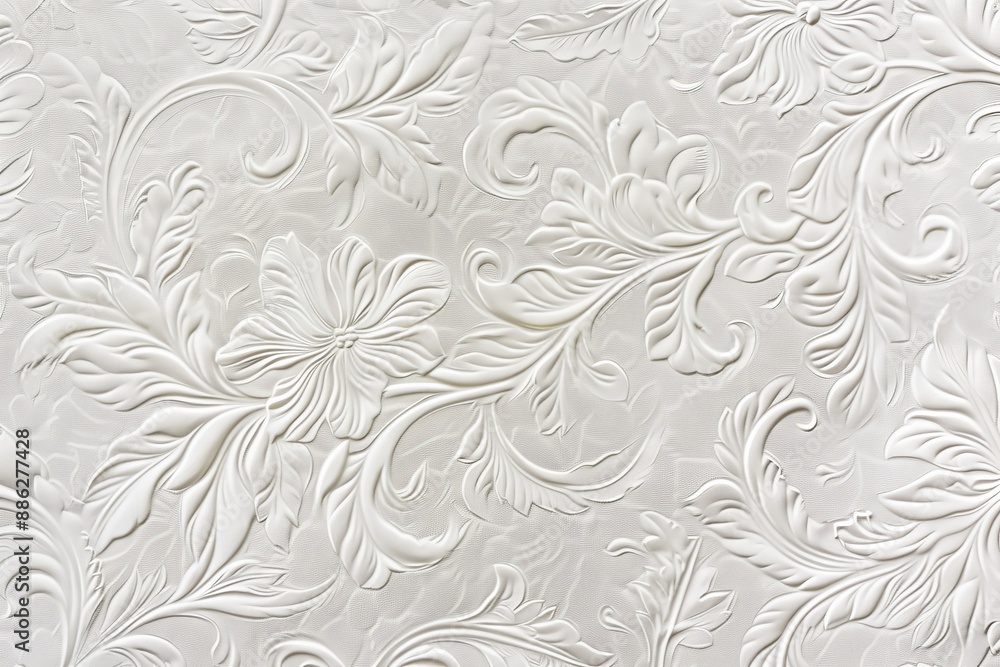 A seamless pattern white paper craft embossing style, spring flower vine, wallpaper background element. A seamless pattern white paper craft embossing style, spring flower vine, wallpaper background element.