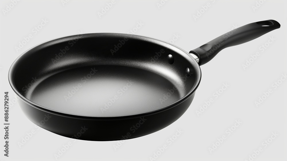 A sleek black non-stick frying pan with a modern design, ready to transform ingredients into delicious meals. A sleek black non-stick frying pan with a modern design, ready to transform ingredients into delicious meals.