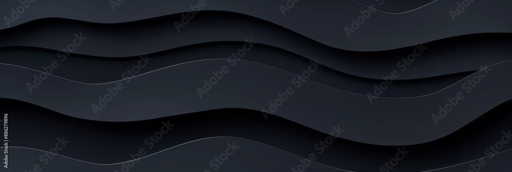 Fototapeta premium Abstract Black Wavy Background, 3D Curved Shapes with Shadows and Depth, Modern Minimalist Design