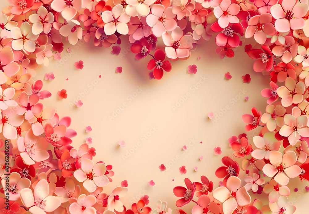 3D Cherry Blossom Heart Frame - Pink & Red Flowers 3D Cherry Blossom Heart Frame - Pink & Red Flowers