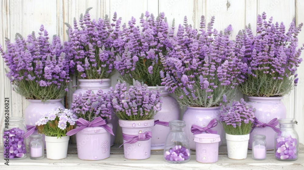 Lavender Bouquet on White Wooden Background Lavender Bouquet on White Wooden Background