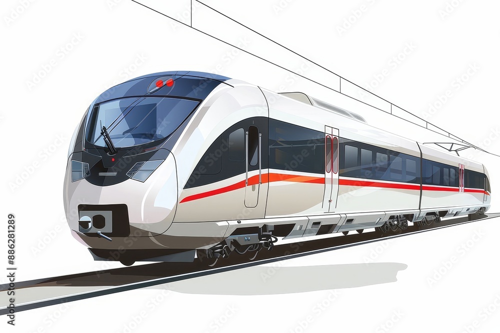 Fototapeta premium The train is in motion in this clipart illustration, isolated on white or transparent backgrounds