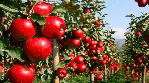 A Symphony of Red: Apple Orchard in Autumn Glory