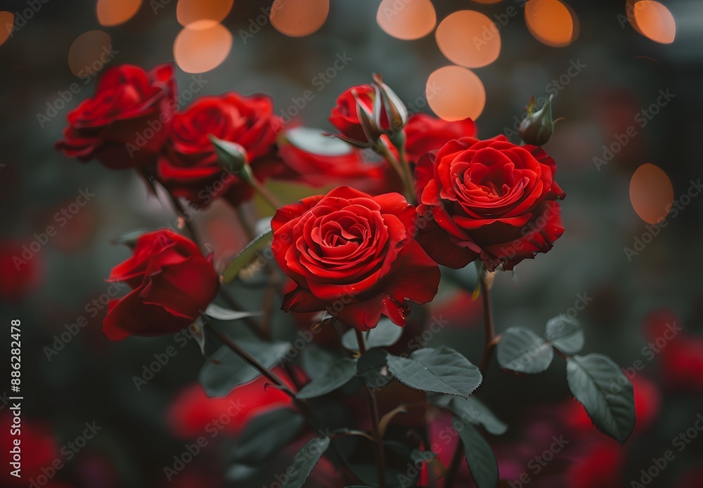 Romantic Red Roses with Bokeh Background Romantic Red Roses with Bokeh Background