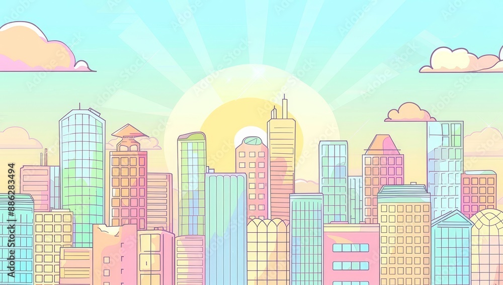 Drawings of contemporary architecture over a city background Drawings of contemporary architecture over a city background