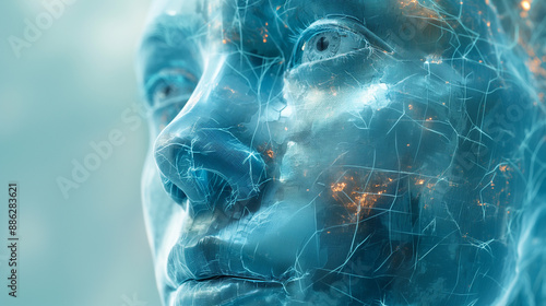 Portrait of a person's face made in the style of an ice mask 