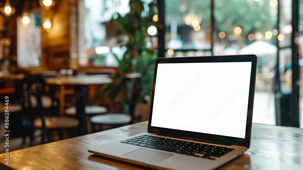 Blank screen Laptop mockup with little of perspective in a minimal office, Mockup for text or design Blank screen Laptop mockup with little of perspective in a minimal office, Mockup for text or design
