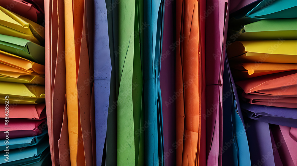A high-resolution image of a stack of colorful origami papers with intricate folds A high-resolution image of a stack of colorful origami papers with intricate folds