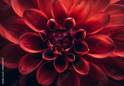 Intricate Red Dahlia Flower Petal Closeup