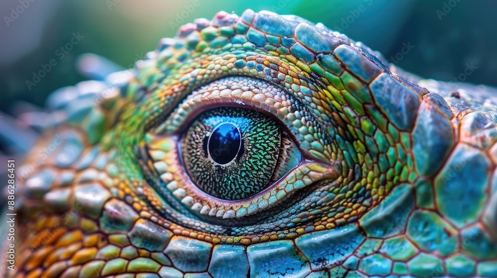 Fototapeta premium Close-up of a Green Iguana Eye