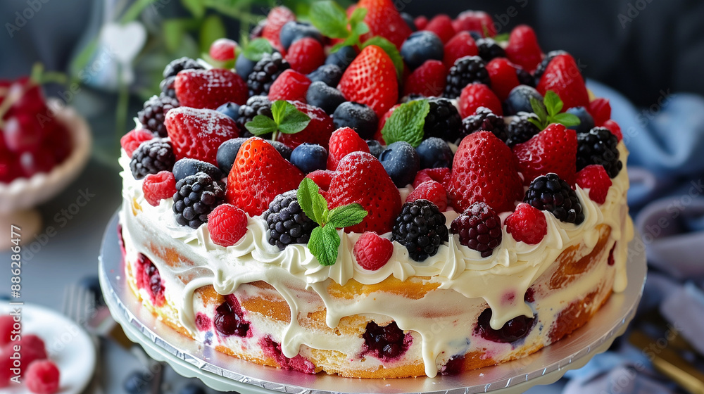 cake with strawberries blueberries and blackberriens cake with strawberries blueberries and blackberriens