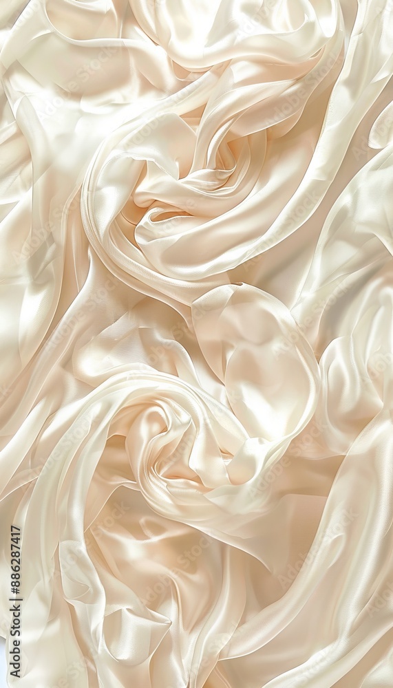 Obraz premium Luxurious Champagne Satin Background of Flowing, Elegant Fabric with Gentle Drapes and Folds