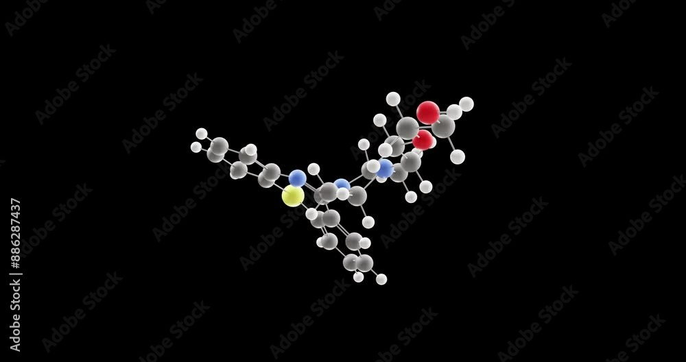 quetiapine molecule, rotating 3D model of atypical antipsychotic, looped video on a black background quetiapine molecule, rotating 3D model of atypical antipsychotic, looped video on a black background