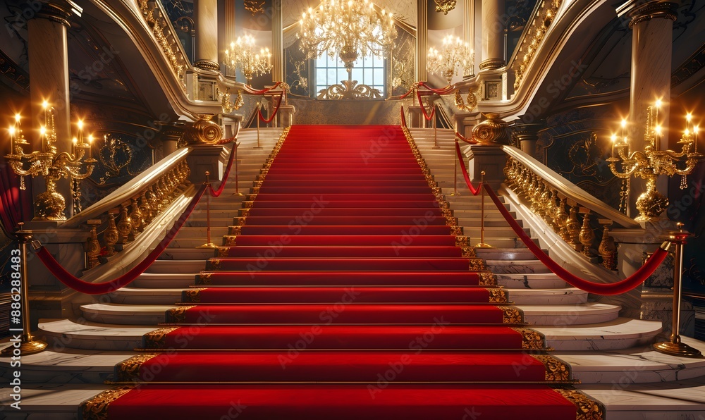 Obraz premium Opulent Grand Staircase with Red Carpet