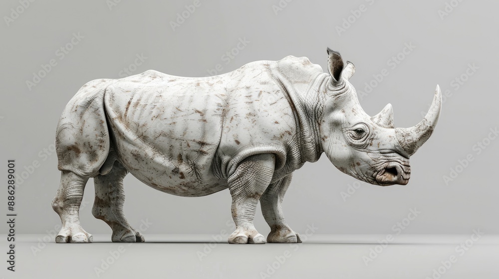 White Rhino Standing on a Grey Background