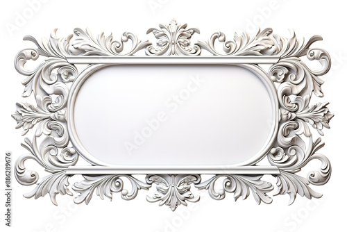 An Ornate White Frame With Intricate Detailing on a White or Clear Surface PNG Transparent Background.