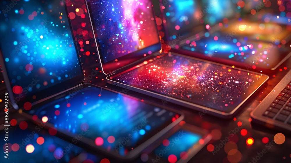 Obraz premium 24. Creative lighting emphasizing mobile marketing strategies on various devices