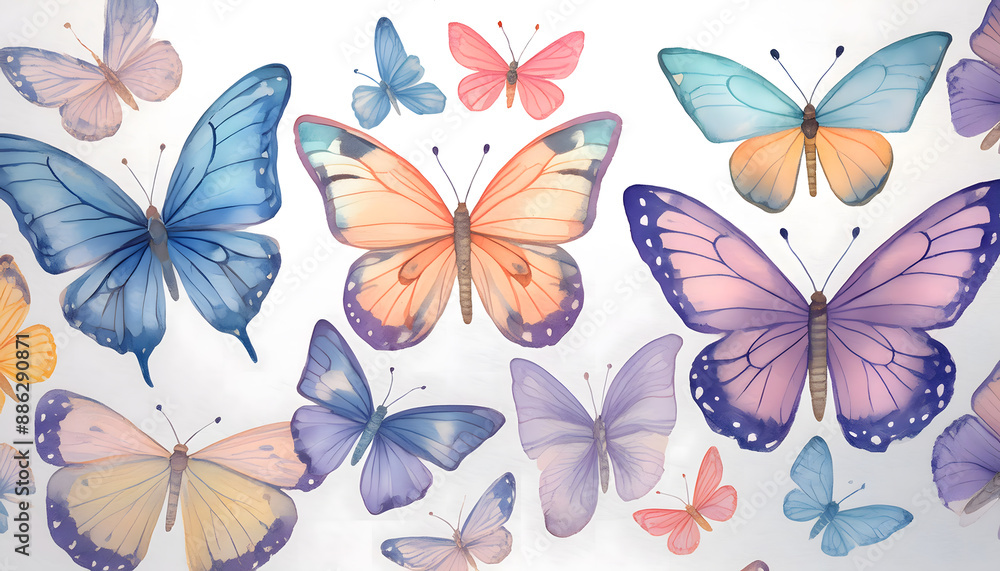 Illustration in aquarelle and watercolor. Butterflies. Illustration in aquarelle and watercolor. Butterflies.