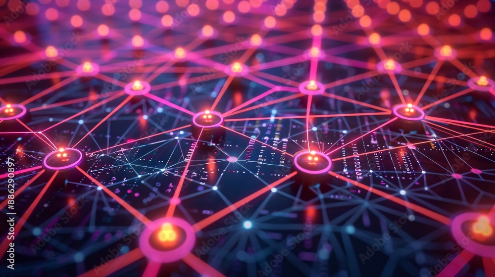 31. Glowing network lines connecting various digital marketing tools in a 3D space 31. Glowing network lines connecting various digital marketing tools in a 3D space