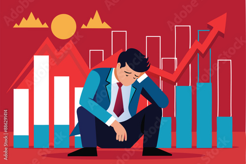 Broke Businessman Investor Devastated by Capital Loss and Stock Market Decline on Red Financial Graph Chart