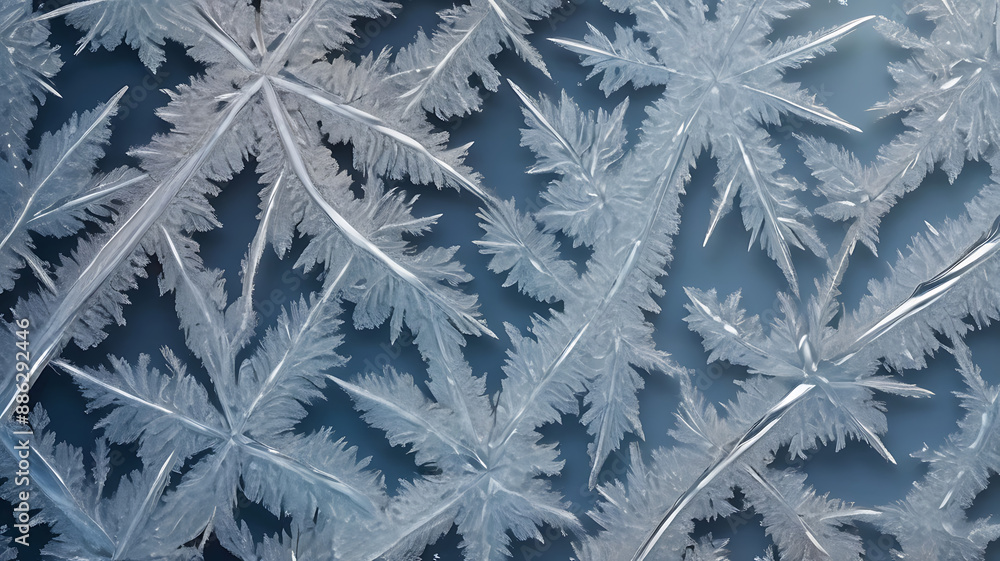 A detailed image of frost crystals forming on a window pane, creating unique patterns A detailed image of frost crystals forming on a window pane, creating unique patterns