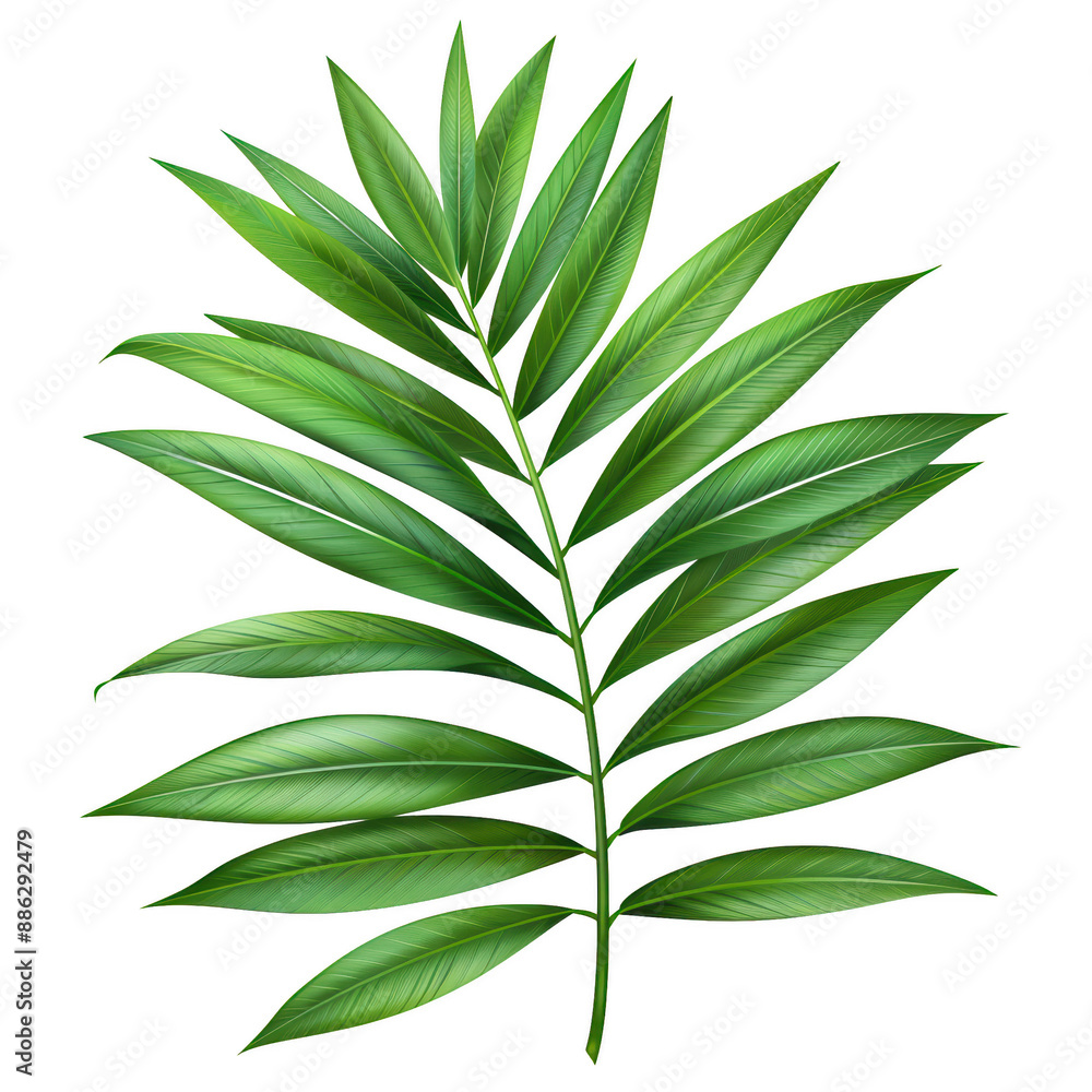 Green tropical palm leaf isolated on white background. Perfect for natural, botanical, and eco-friendly designs. Green tropical palm leaf isolated on white background. Perfect for natural, botanical, and eco-friendly designs.