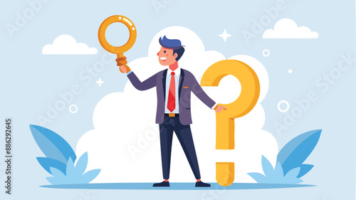 Businessman Holding Golden Key to Unlock Question Mark, Symbolizing Problem-Solving and Wisdom