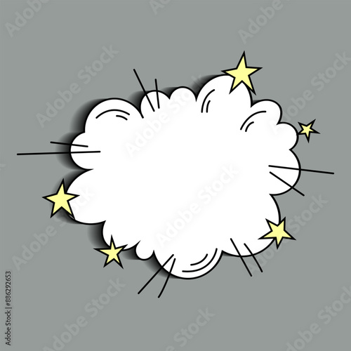 bubble speech comic expression frame cartoon doodle isolated on grey background. Boom explode effect with stars.