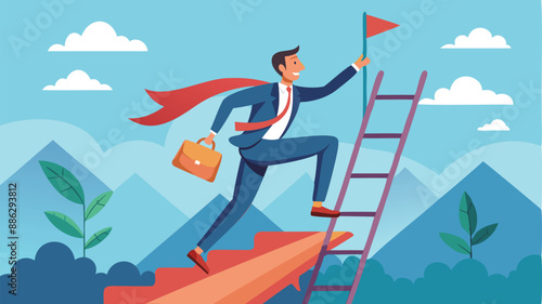 Ambitious Businessman Climbing the Right Ladder to Reach Success Goal