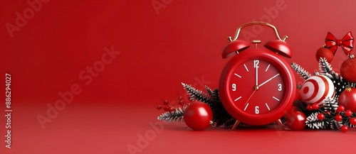 Red Alarm Clock Christmas New Year Banner photo