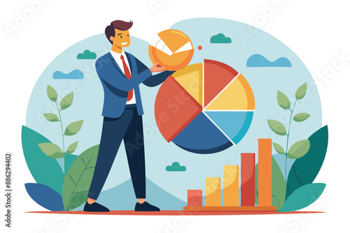 Businessman adjusting investment portfolio pie chart, diversifying financial plan for economic challenges