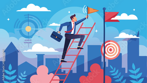 Ambitious Businessman Climbing the Right Ladder to Reach Success Goal