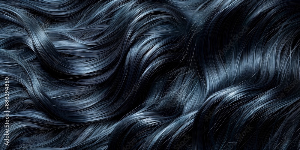 Luxurious close-up advertisement image of wavy black hair, highlighting texture and shine with a premium and elegant look Luxurious close-up advertisement image of wavy black hair, highlighting texture and shine with a premium and elegant look