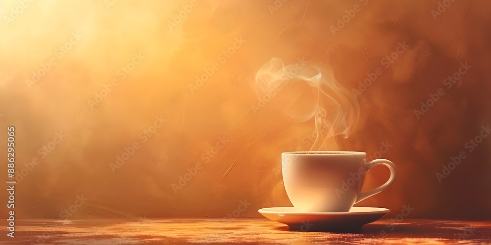 Steaming Hot Cup of Coffee on a Wooden Table with Warm Lighting Steaming Hot Cup of Coffee on a Wooden Table with Warm Lighting