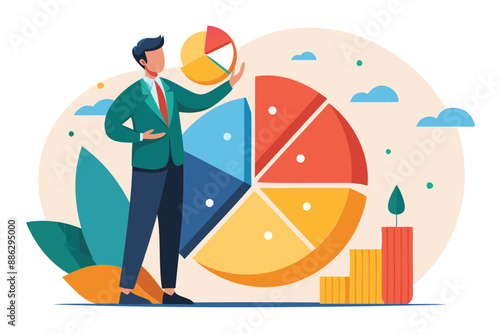 Businessman adjusting investment portfolio pie chart, diversifying financial plan for economic challenges