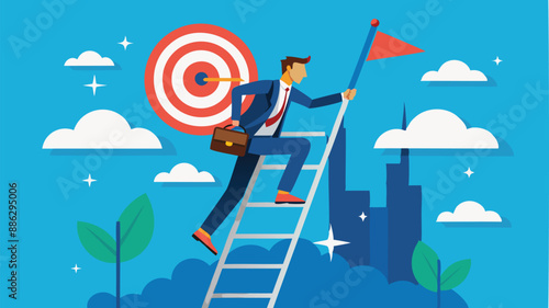 Ambitious Businessman Climbing the Right Ladder to Reach Success Goal