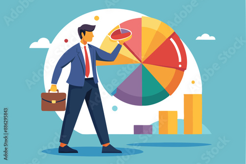 Businessman adjusting investment portfolio pie chart, diversifying financial plan for economic challenges