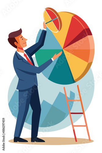 Businessman adjusting investment portfolio pie chart, diversifying financial plan for economic challenges