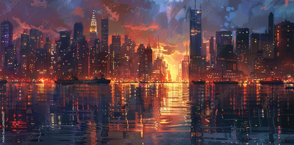 Capturing the enchanting city lights and their reflections at dusk Capturing the enchanting city lights and their reflections at dusk