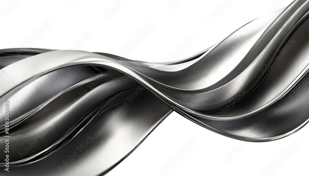 Obraz premium Abstract fluid metal bent form. Metallic shiny curved wave in motion. Cut out design element steel texture effect.