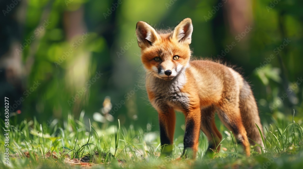 Red Fox Kit in a Lush Forest Clearing Red Fox Kit in a Lush Forest Clearing