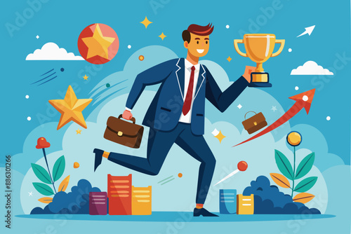 Chasing Success: Ambitious Businessman Motivated by Rewards and Incentives to Reach Goals