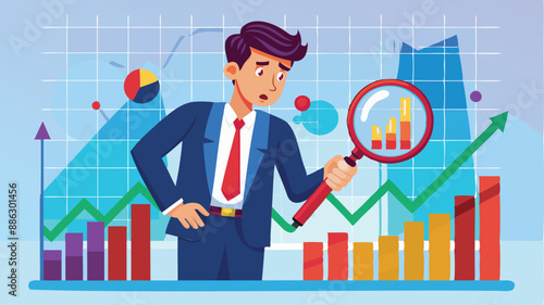 Businessman Analyzing Stock Market Crash Graph with Magnifying Glass