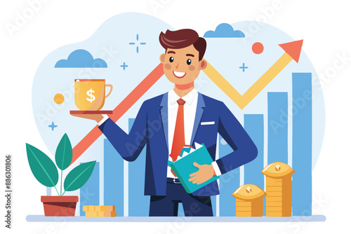 Confident Investor Holding Rising Profit Growth Graph, Showcasing Investment Success, Financial Advising, and Wealth Management Strategies