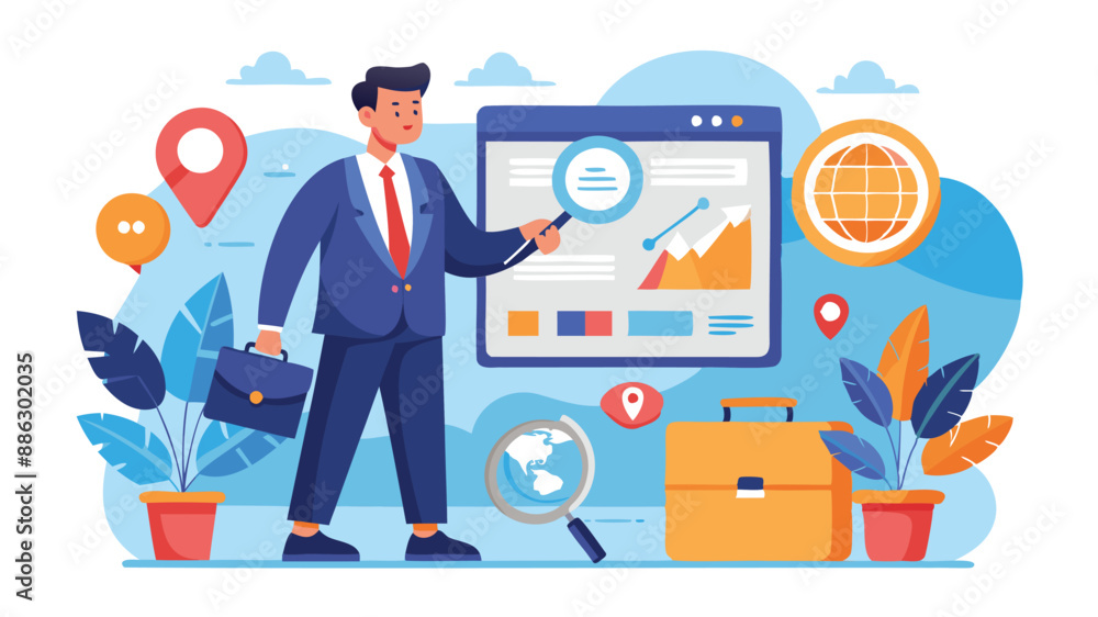 Businessman Optimizing Website URL for Top Search Engine Ranking, Promoting Online Visibility and Communication Businessman Optimizing Website URL for Top Search Engine Ranking, Promoting Online Visibility and Communication
