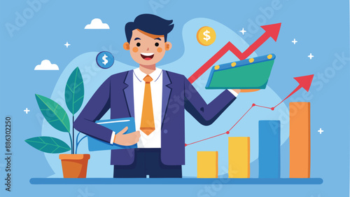 Confident Investor Holding Rising Profit Growth Graph, Showcasing Investment Success, Financial Advising, and Wealth Management Strategies