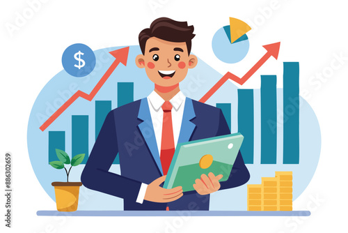 Confident Investor Holding Rising Profit Growth Graph, Showcasing Investment Success, Financial Advising, and Wealth Management Strategies